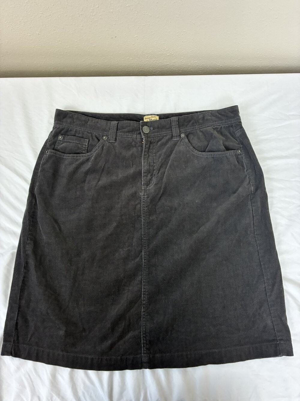 Heritage Denim by Bass Corduroy Pencil Skirt Sz 12 Gray Classic Fall Knee Length